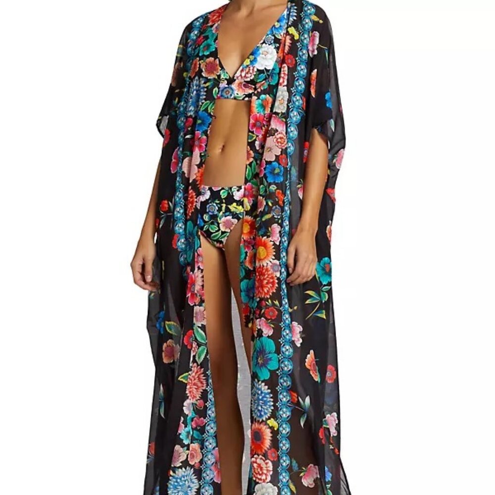 $278 JOHNNY WAS EVENING PALACE COTTON SILK KAFTAN SIZE L / XL